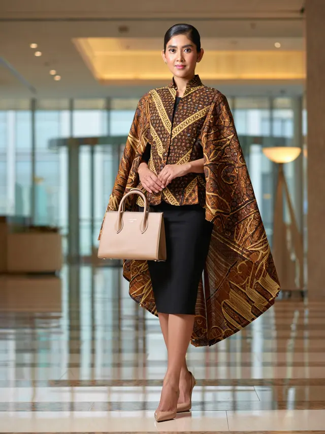 Gaya Mix and Match Batik Wanita Lengan Cape Anggun