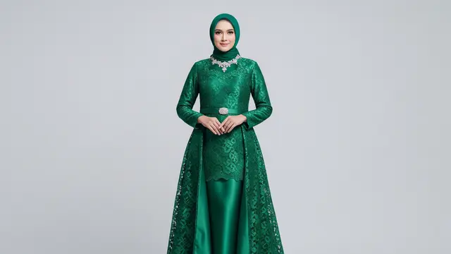 Gamis Brokat Emerald Green Full Motif