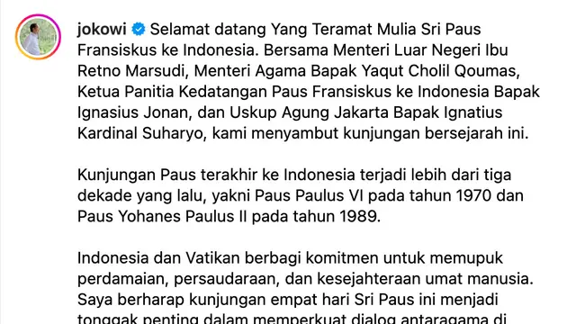 Unggahan Presiden Jokowi. (Foto: Dok. Instagram @jokowi)
