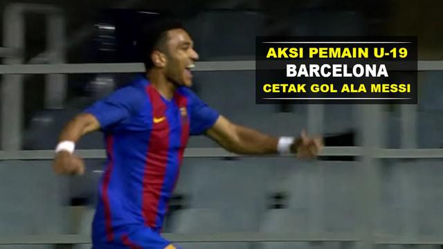 Jordi Mboula, pemain U-19 Barcelona mencetak gol lewat aksi solo run dari tengah lapangan seperti yang dilakukan Lionel Messi. 