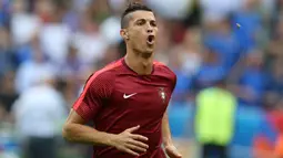 Seekor ngengat terlihat terbang di dekat mulut Cristiano Ronaldo saat pertandingan Portugal kontra Prancis pada ajang EURO 2016 silam. Kejadian tersebut lantas dijadikan parodi oleh warganet dengan sebutan "Ngengat Ronaldo". (AP Photo/Petr David Josek)