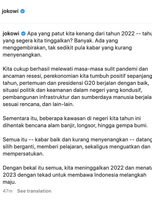 Unggahan Jokowi. (Foto: Dok. Instagram terverifikasi @jokowi)