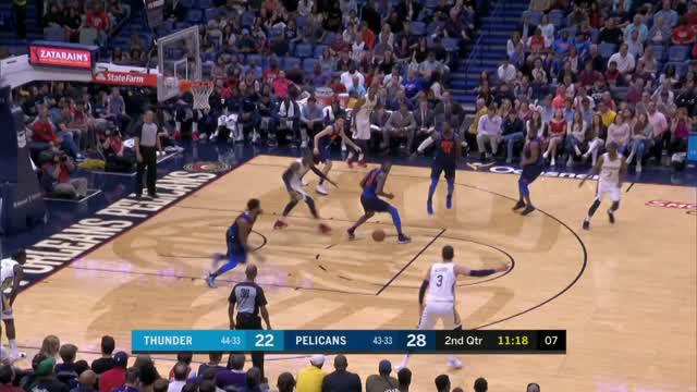 Berita video game recap NBA 2017-2018 antara Oklahoma City Thunder melawan New Orleans Pelicans dengan skor 109-104.