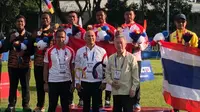 Tim panahan putra Indonesia meraih medali emas SEA Games 2019 nomor recurve di Parade Ground, Pampanga, Filipina, Minggu (8/12/2019). (Perpani)