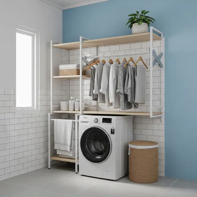 9 Model Rak di Atas Mesin Cuci untuk Menghemat Ruang, Solusi Area Laundry Sempit