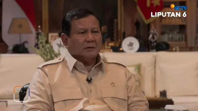 Presiden Prabowo Subianto saat melangsungkan wawancara khusus dengan Pemimpin Redaksi Liputan6 SCTV, Retno Pinasti di Padepokan Garuda Yaksa, Hambalang.