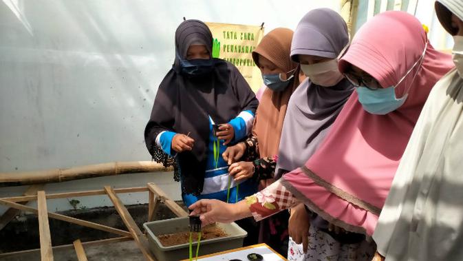 Himpunan Mahasiswa (Hima) Program Studi (Prodi) S1 Gizi Universitas Nahdlatul Ulama Surabaya (Unusa) menjalankan Program Holistik Pembinaan dan Pemberdayaan Desa. (Foto: Liputan6.com/Dian Kurniawan)