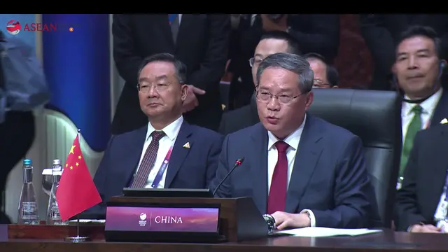 Perdana Menteri Republik Rakyat Tiongkok (RRT) Li Qiang dalam pidato pembukaan di 20th ASEAN-China Summit sebagai rangkaian KTT ke-43 ASEAN, Rabu (6/9/2023). (Youtube Sekretariat Presiden)