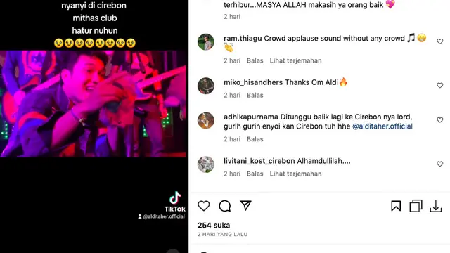 Aldi Taher Girang Disawer Jutaan Rupiah Saat Manggung bareng Band Indie Lokal di Cirebon: Alhamdulillah Gak Nyangka Ada yang Nyawer. (instagram.com/alditaher.official)