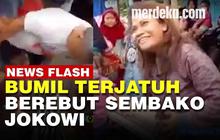 VIDEO: Detik-Detik Ibu Hamil Terjatuh Rebutan Sembako Presiden Jokowi di Cirebon