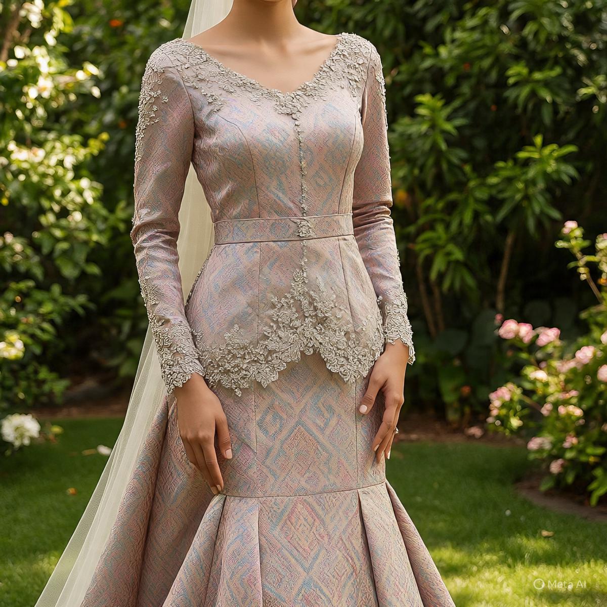 Baju Kurung Modern Detail Brokat dengan Rok Songket Fit Body