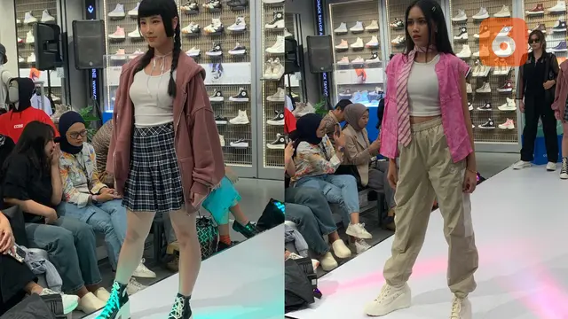 Model berjalan di atas catwalk saat peresmian gerai terbaru Converse di Grand Indonesia west mall pada Rabu, 7 Februari 2024. (Dok: Liputan6.com/dyah)
