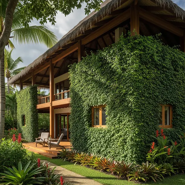 Teras Rumah dengan Pagar Tanaman Hidup (Gemini AI)