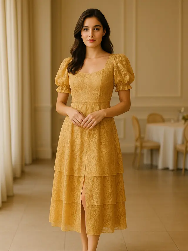 Dress Batik Layer Belah Tengah untuk Acara Formal