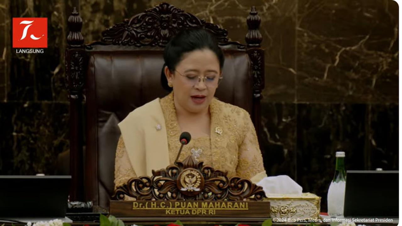 Ketua DPR Puan Maharani pada Penyampaian RUU APBN 2025 dan Nota Keuangan, 16 Agustus 2024.