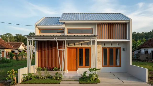 Rumah Minimalis Tipe 36 dengan Kombinasi Baja Ringan dan Aksen Kayu
