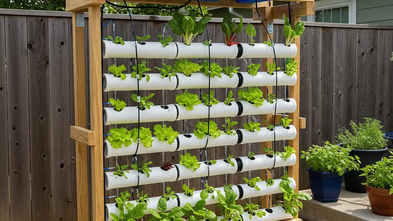 Rak Vertikal dari Pipa PVC untuk Kebun Sayur di Rumah Sempit (Image by Gemini AI)