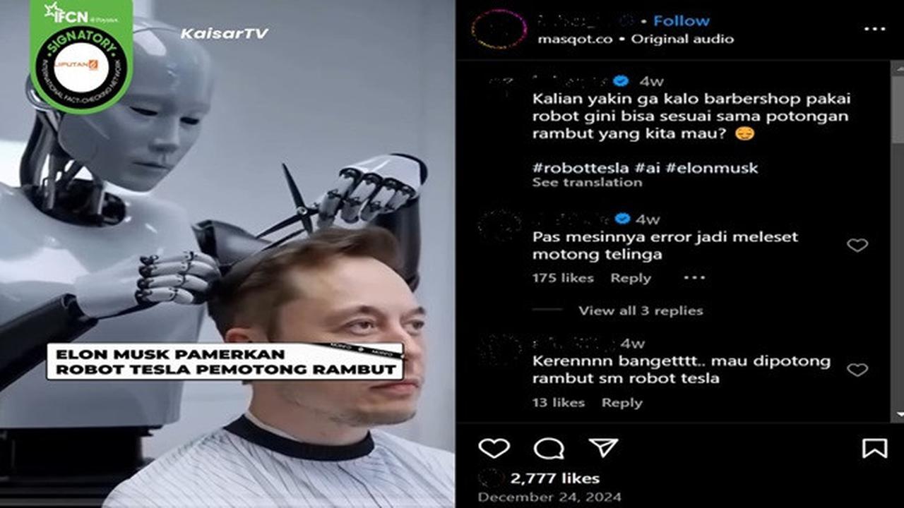 Gambar tangkapan layar video yang diklaim Elon Musk memamerkan robot Tesla pemotong rambut. (sumber: Instagram)