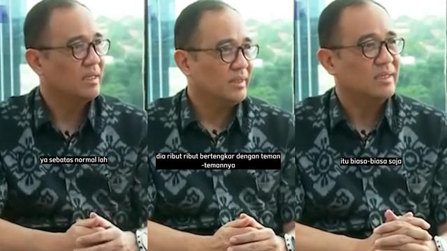 Cuplikan saat Rafael Alun menyebut kasus penganiayaan Mario Dandy pada David Ozora hanyalah kenakalan remaja, dan akui putranya sering bertengkar dengan teman-temannya. (Sumber:Twitter/Melissa_An)