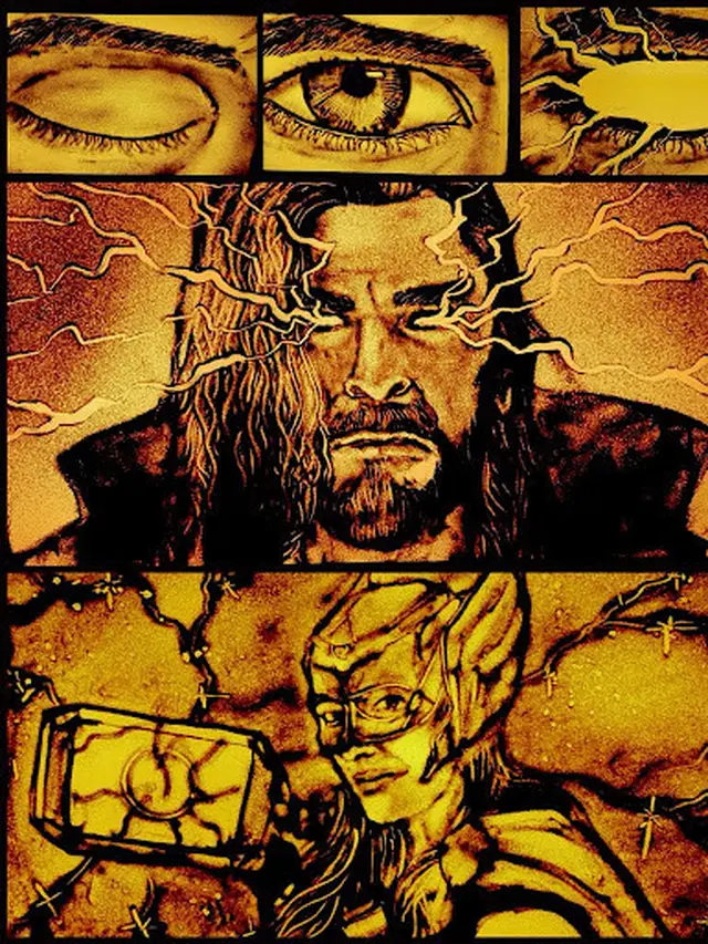 Kisah Thor dalam lukisan pasir karya Vina Candrawati. (Foto: Disney Indonesia)