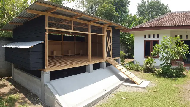 Model Kandang Ayam Tembok Semi Permanen yang Tahan Lama dan Aman Desain Postal Panggung Pondasi Tembok