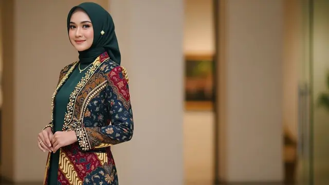 Model Gamis Terbaru Batik Kombinasi Blazer