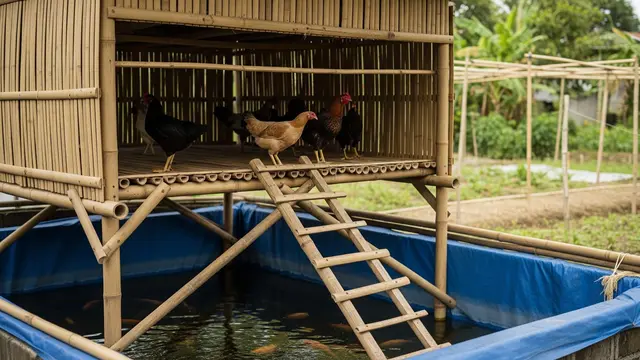 model kandang ayam dan kolam ikan sistem mina