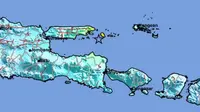 Gempa Magnitudo 6,5 mengguncang wilayah Sumenep Jatim, Selasa (30/9/2025), pukul 23.49.43 WIB. (Liputan6.com/ Dok BMKG)
