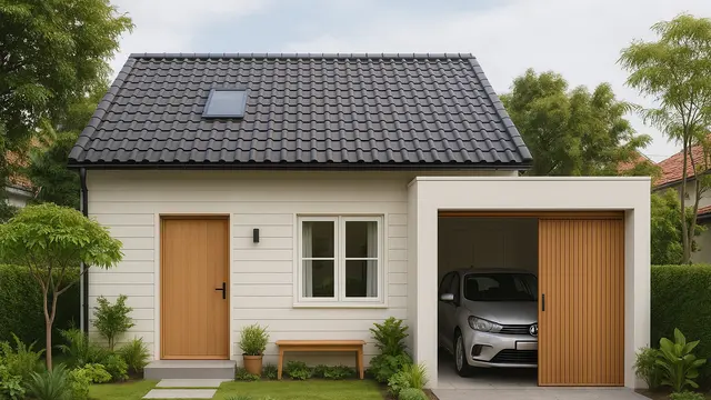 Desain Rumah Sederhana 7x12 dengan Taman Mini dan Garasi/Ilustrasi gambar oleh AI