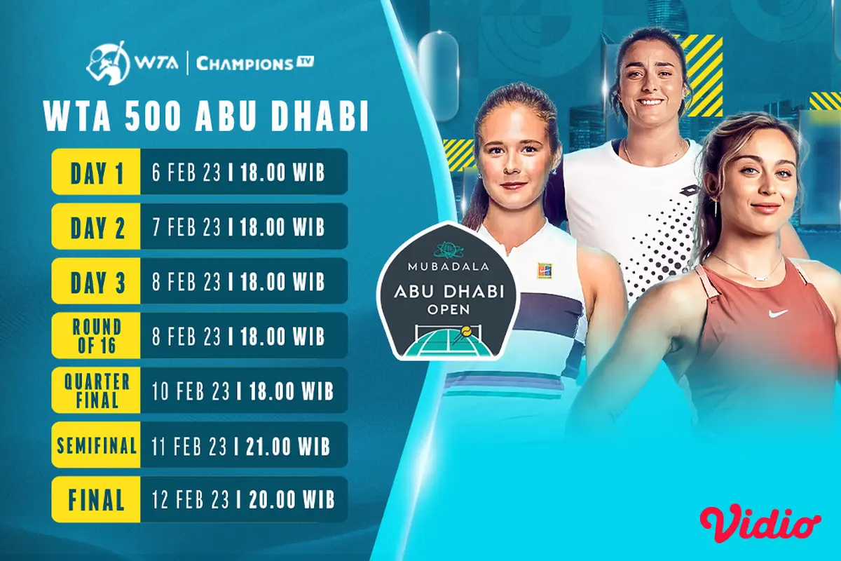 Jadwal dan Live Streaming WTA 500 Abu Dhabi di Vidio, 6-12 Februari 2023