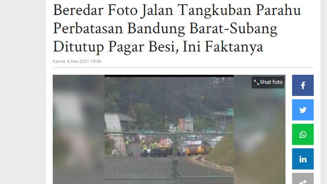 Cek Fakta Liputan6.com menelusuri klaim foto jalan perbatasan Subang Bandung ditutup pagar dan digembok