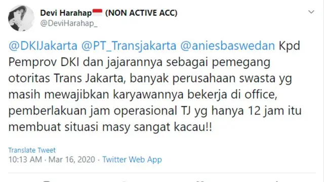 Transjakarta dan MRT Dibatasi untuk Cegah Virus Corona, Netizen: Ini Membunuh Pelan-Pelan Namanya