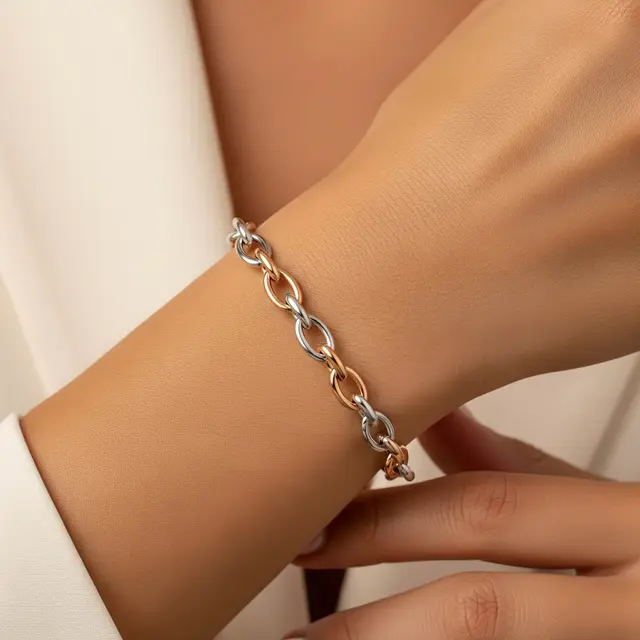 Gelang Emas Kombinasi Rose Gold dan Putih