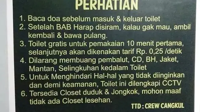 6 Tata Tertib Toilet Ini Poinnya Banyak Banget, Waktu Habis Hanya Buat Baca