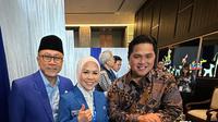 Menteri Badan Usaha Milik Negara (BUMN) Erick Thohir bersama Ketua Umum PAN Zulkifli Hassan dan Politisi PAN Intan Fauzi. (Liputan6.com/Muhammad Radityo Priyasmoro)