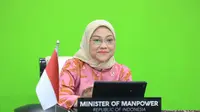 Menteri Ketenagakerjaan, Ida Fauziyah ketika menjadi pembicara pada Dialog Hak Penyandang Disabilitas Regional Kelima Tingkat ASEAN secara virtual