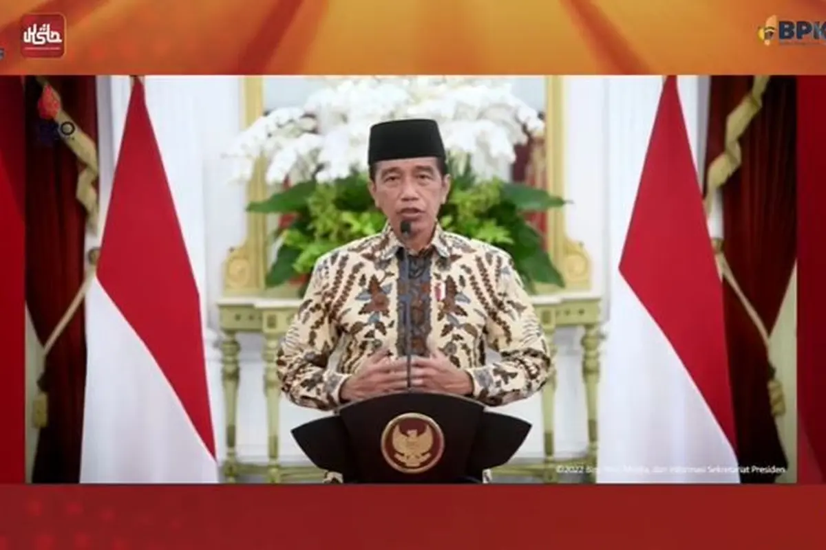 Presiden Joko Widodo (Jokowi) dalam Global Islamic Investment Forum merupakan acara tahunan Badan Pengelola Keuangan Haji (BPKH), Jumat (25/3/2022).