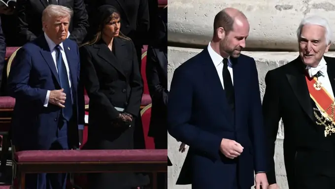 Pangeran William dan Donald Trump Kenakan Jas Biru Navy Saat Pemakaman Paus, Langgar Aturan?
