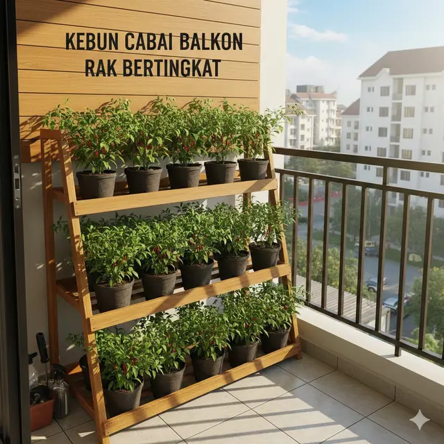 Pemanfaatan Rak Bertingkat di Balkon (Gemini AI)