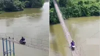 Viral pengemudi melewati jembatan gantung di Riau (Sumber: TikTok/bang_wjnew)