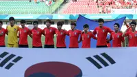 Timnas Korea Selatan U-23 sebelum melawan Uzbekistan di perempat final Asian Games 2018 di Stadion Patriot Candrabhaga, Bekasi, Senin (27/8/2018). (Bola.com/Dok. INASGOC)