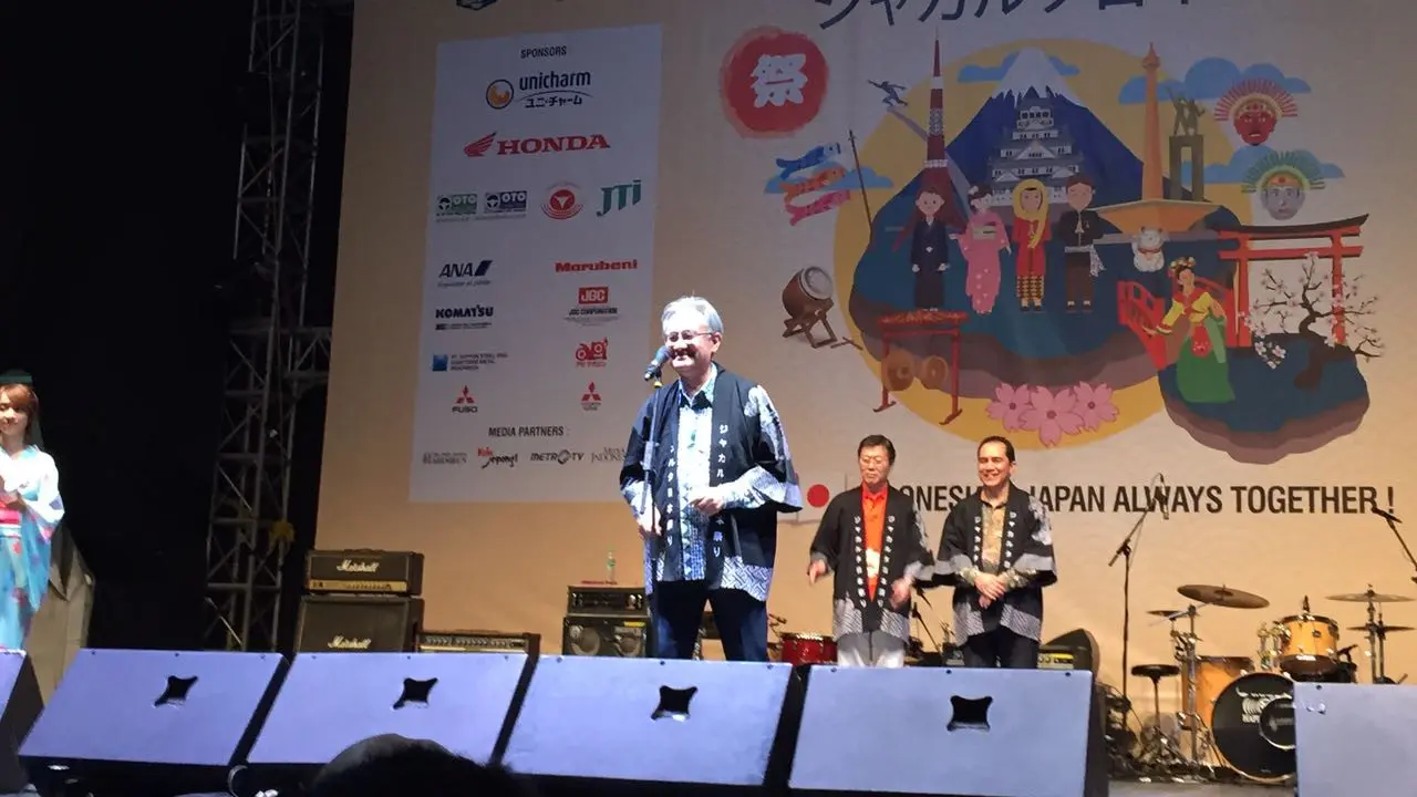 Duta Besar Jepang untuk Indonesia, Masafumi Ishii saat menyampaikan sambutan di festival JAK-Japan Matsuri 2017 (Liputan6.com/Teddy Tri Setio Berty)
