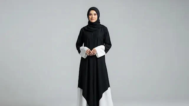 Gamis Hitam dengan Two-Tone Putih