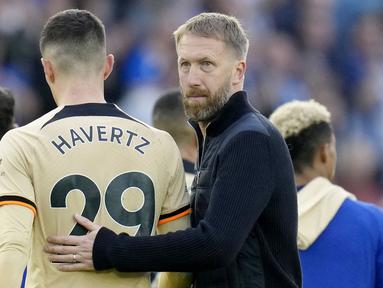 Duel Brighton & Hove Albion kontra Chelsea menjadi ajang reuni yang menyakitkan bagi Graham Potter. Dia kalah melawan mantan klub yang dibesarkannya. (AP/Kirsty Wigglesworth)