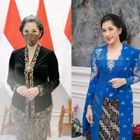 Aliya Rajasa tampil anggun dengan kebaya brokat berdetail v-neck warna abu-abu yang dilengkapi selendang. [@ruby_26]