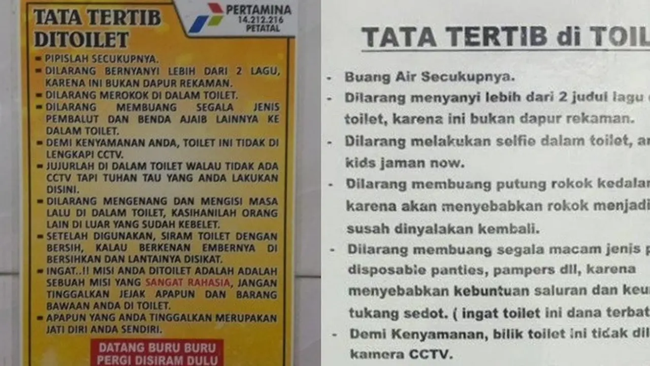 6 Tata Tertib di Toilet Ini Unik, Bikin Geleng Kepala