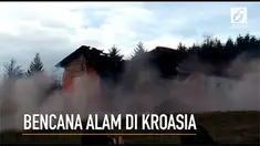 Detik-detik tanah longsor menghancurkan rumah di Kroasia.
