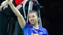 6. Tian Qing - Spesialis ganda putri China yang sempat berjaya bersama Zhao Yunlei. Ia terkenal mematikan dengan jump smash yang tidak hanya keras namun akurat. (AFP/Jonathan Nackstrand)