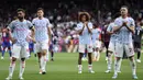 Pemain Manchester United bertepuk tangan untuk penonton setelah kekalahan mereka atas Crystal Palace pada pertandingan sepak bola Liga Inggris di Stadion Selhurst Park, London, Inggris, 22 Mei 2022. Manchester United kalah 0-1. (AP Photo/Ian Walton)