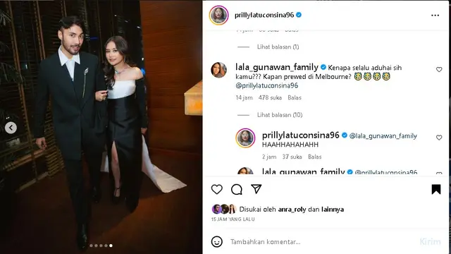 Prilly Latuconsina dan Refal Hady saat gala premiere film Ketika Berhenti di Sini (Foto: Instagram prillylatuconsina96)